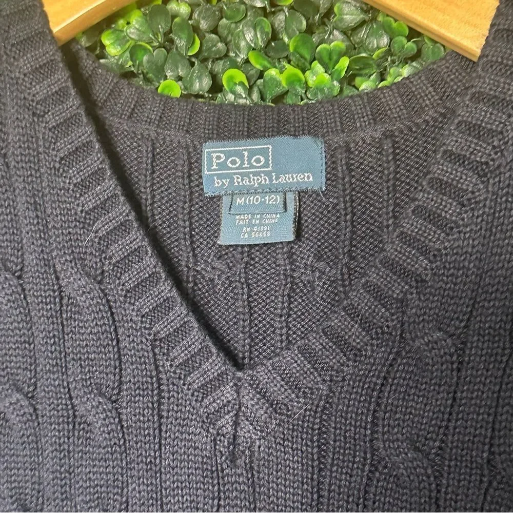 Polo Ralph Lauren Blue Cable Knit Vest Sz 10/12 M